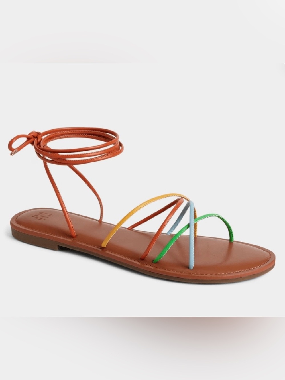 GAP Brown Leather Ankle-Tie Sandal with Rainbow Straps